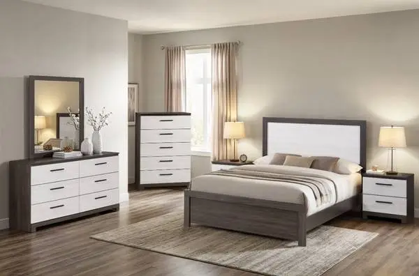 White and brown 2 tones platform bed set