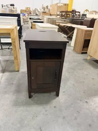 Narrow Side Table End Table With Charging Station Espresso 2 AC Ports