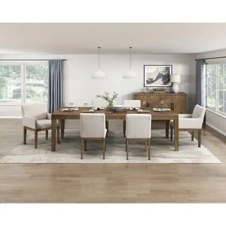 Rectangular French oak extension dining table with 6 chairs