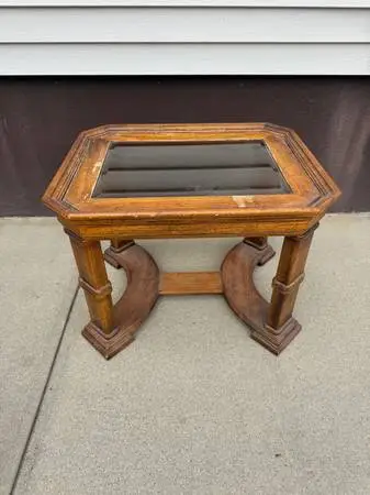 Household Wooden Table With Glass Top