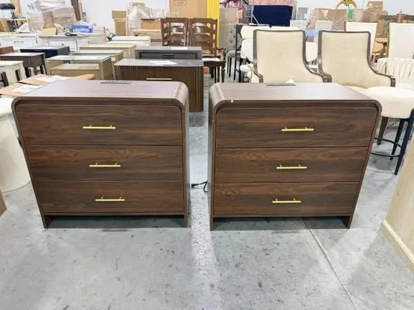 3 Drawer Oversized Nightstand With Charging Station Walnut (Set Of 2)
