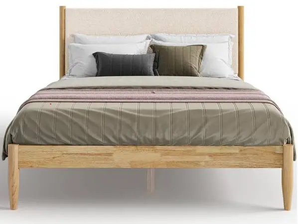 DG Casa Reign Taupe Boucle Solid Wood King Size Wooden Platform Frame