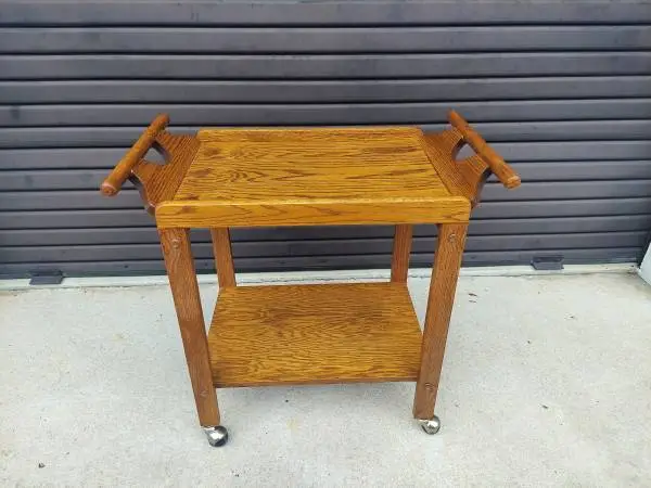 Mid Century Rolling Bar Cart Oak.