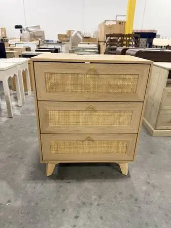 Bay Isle Home Rattan 3 Drawer Natural Nightstand & USB Charging Port