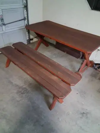 Outdoor Wooden Table with 2 Benches for Sale