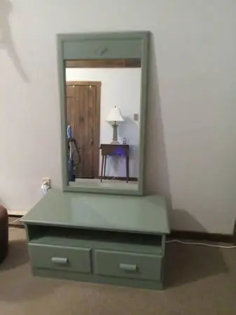 Rustic Farmhouse Entryway Bench, 2 Drawers with Hanging Mirror