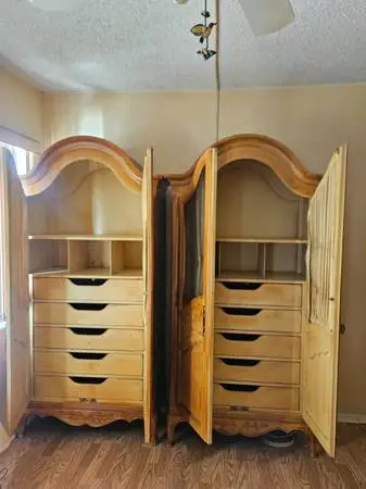 2 Vintage French Provincial Armoires-French Country Wardrobe Cabinets