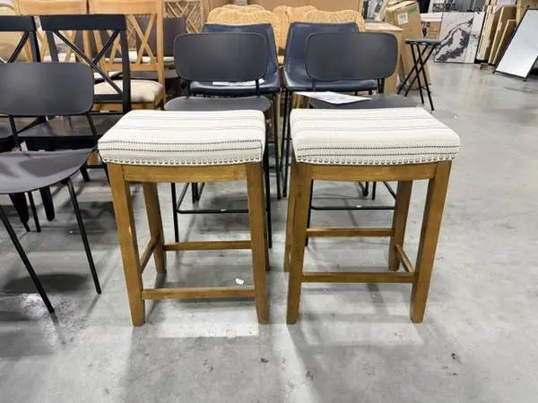 Backless Saddle Counter Height Bar Stool Charcoal Stripe (Set Of 2)