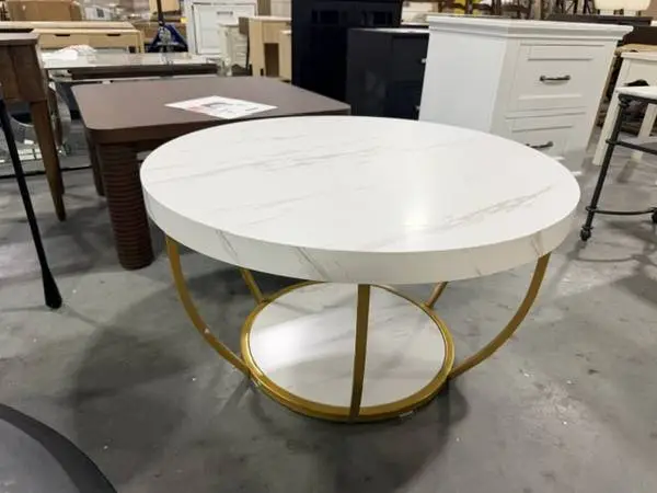 Mayeerty 2 Tier 80 Round Coffee Table White Sturdy Gold Metal Base