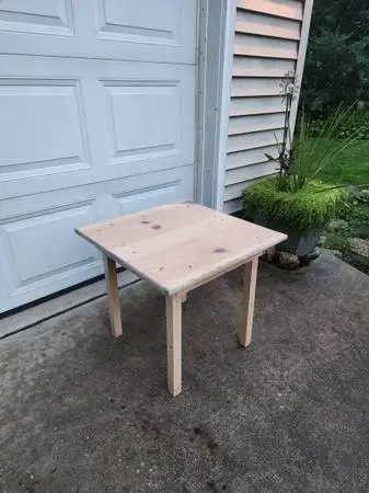 Newly refinished small wooden table (Madison-West)