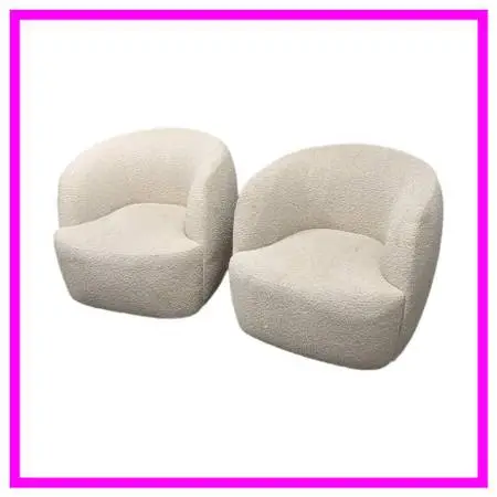 Goop For Cb2 Gwyneth Boucle Swivel Chairs, Pair