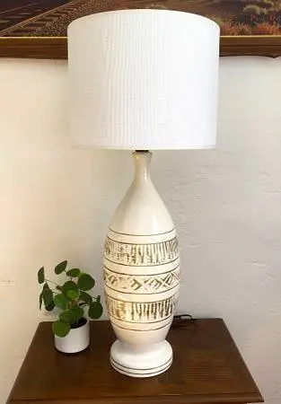 Tall MCM Off-White Ceramic Table Lamp