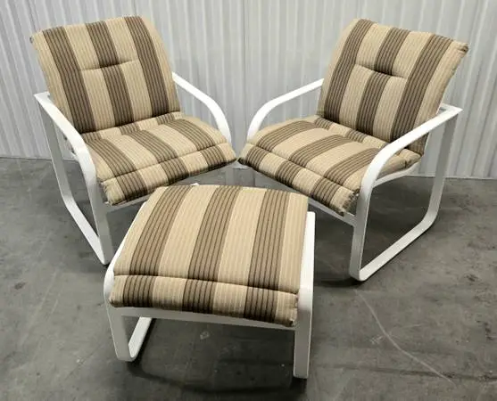 BROWN JORDAN VINTAGE WHITE 6 PIECE PATIO SET 50 GLASS TOP W/ CUSHIONS