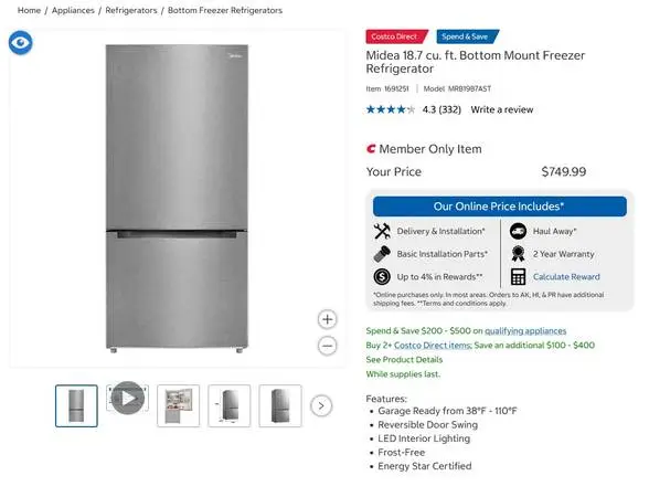 New 2026 Midea 18.7 cu Bottom Mount Freezer Refrigerator MRB19B7AST