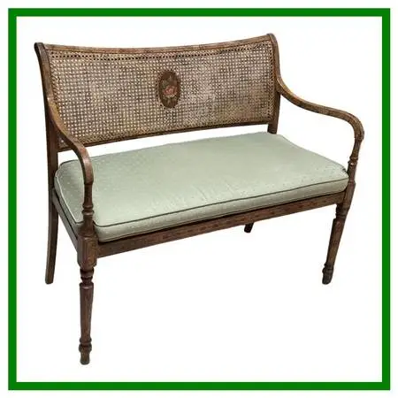 Regency Style Caned Bench With Cushion