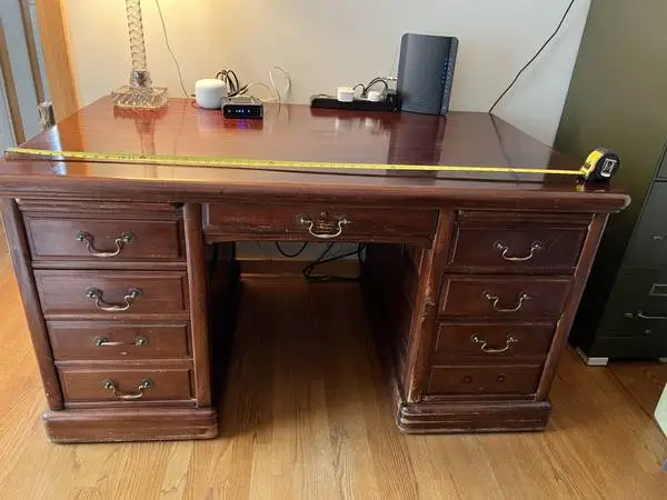 Antique Flame Mahogany Desk 19th century Pedestal Partners