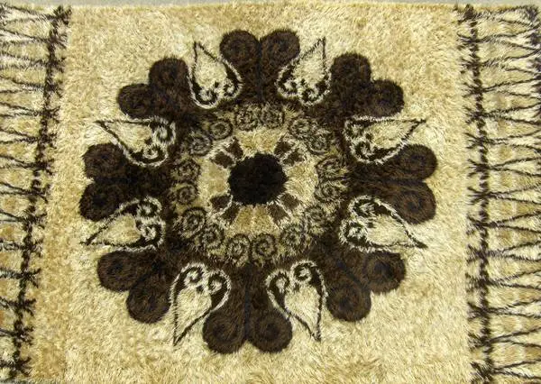 HAMMER RYA WOOL 5 7 X 8 6 TAN BROWN SINGLE FLOWER DESIGN C