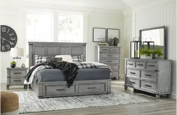 4 Piece Ashley Furniture Weathered Gray Dresser, Chest, 2x nightstands