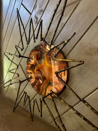 Signed 1970s Brutalist Copper Sunburst Wall Art