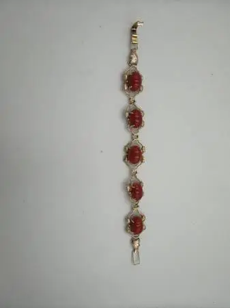Vintage 14K Gold & Natural Coral Bracelet