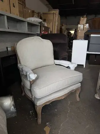 Beige Textured Upholstery Solid Wood Weathered Gray Finish Accent Chair