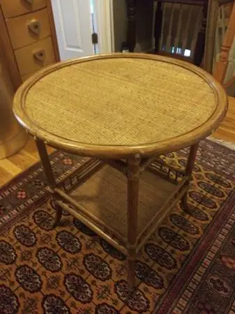 McGuire San Francisco Mid Century Rattan Raffia Round Occasional Table