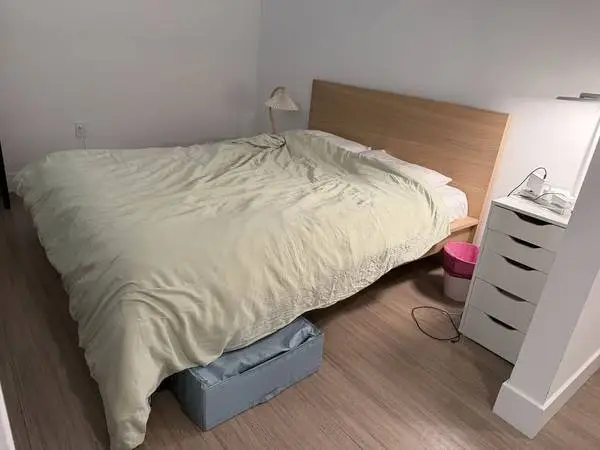 IKEA MALM Queen Bed Frame, Oak Veneer + LURÖY Slats