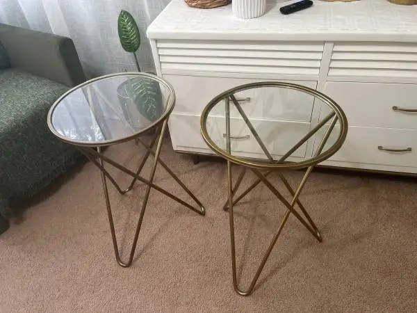 (2) Glass & gold side tables