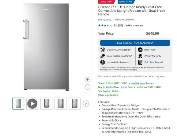 New Hisense 17cu Garage Frost Free Convert Upright Freezer HFU171N1AVE