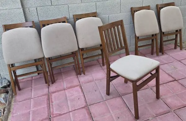Stakmore Arts and Craft Wood Folding Chairs w Padded Seats, 6 Used