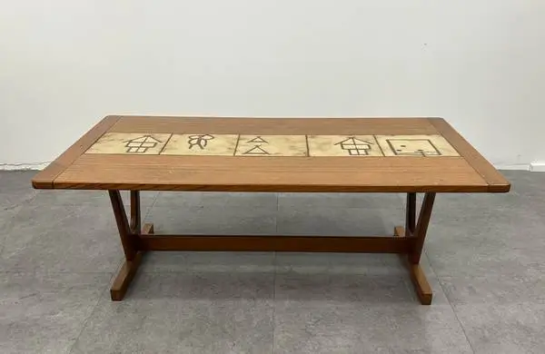 Vintage Danish Teak Coffee Table with Tile Top