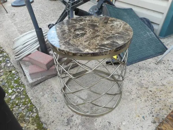 Faux Marble Top Metal Lamp Table