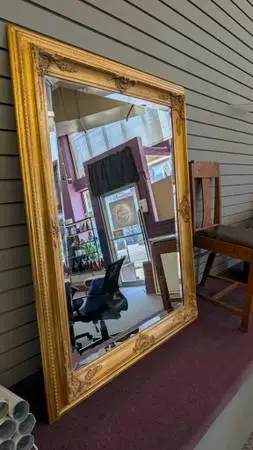 Large Ornate Gold-Framed Beveled Statement Mirror