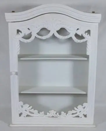 RUSTIC WHITE WALL HUNG WOOD & GLASS CURIO CABINET 26 TALL 19 WIDE