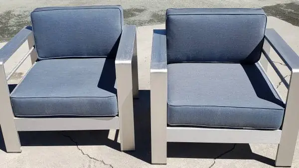 (2) Modern Silver Navy Aluminum Club Patio Chairs