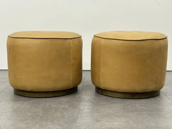 Leather Ottoman SINCLAIR Round Ottomans Hassocks by Four Hands $365 Ea