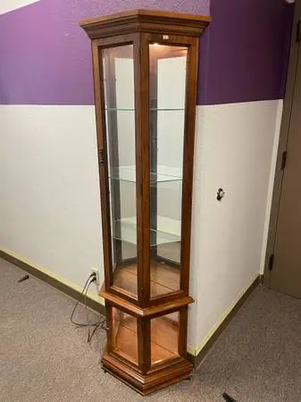 Curio Cabinet wth Lighting- Vtg. SOLID OAK Pulaski 1985- GREAT CONDITION! Delive
