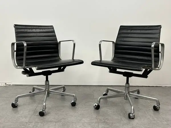 Eames Aluminum Group Black Leather Chair Chairs Herman Miller $695 Eac