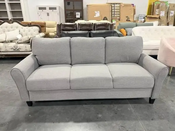 Lazzara Aleron 80 Round Arm Textured Fabric Rectangle Sofa Dark Gray