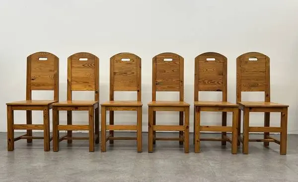 Vintage Swedish Pine Dining Side Chair Set of 6 Chairs