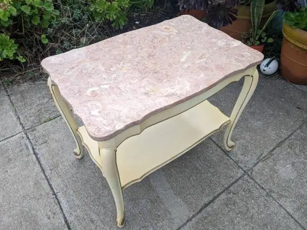 1940s French Louis XV Style Side Table with Pink Italian Marble Top