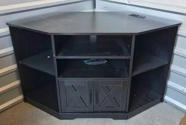 Dextrus Farmhouse Black Corner TV Stand/Media Center - Holds Up to 55