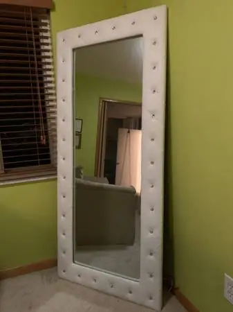 Floor/Wall Mirror - Faux leather & faux crystal buttons