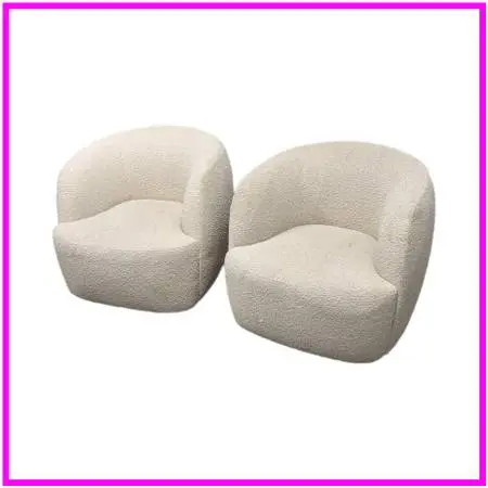 Goop For Cb2 Gwyneth Boucle Swivel Chairs, Pair