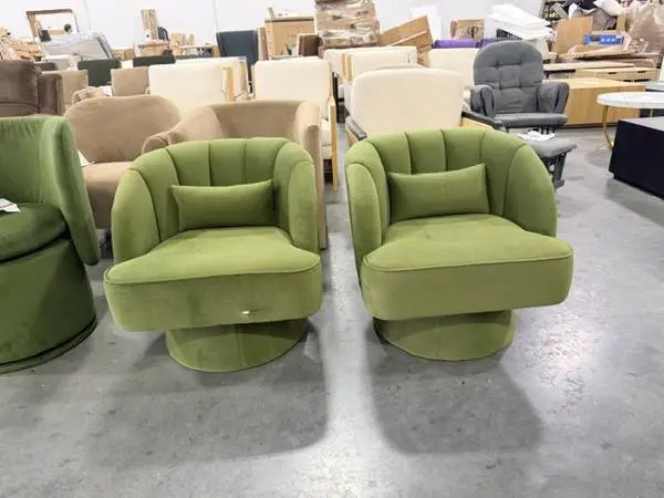 Swivel Barrel Chair Green Velvet Upholstered Armchair (Set Of 2)