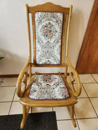 Wood Rocking Chair with Tapestry Cushions