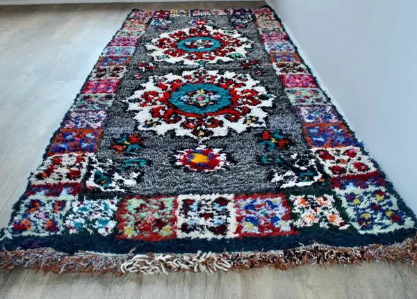 New Handmade Moroccan Boucherouite Rug (carpet) 102” x 35”Double side