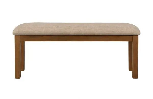 Bench with grayish brown fabric seat
