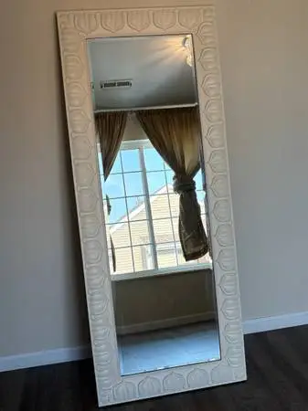 Metal frame mirror scalloped lotus leaf pattern 29”x70”tall excellent