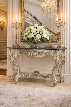 Luxury Ornate Console Table w/ Black Marble Top